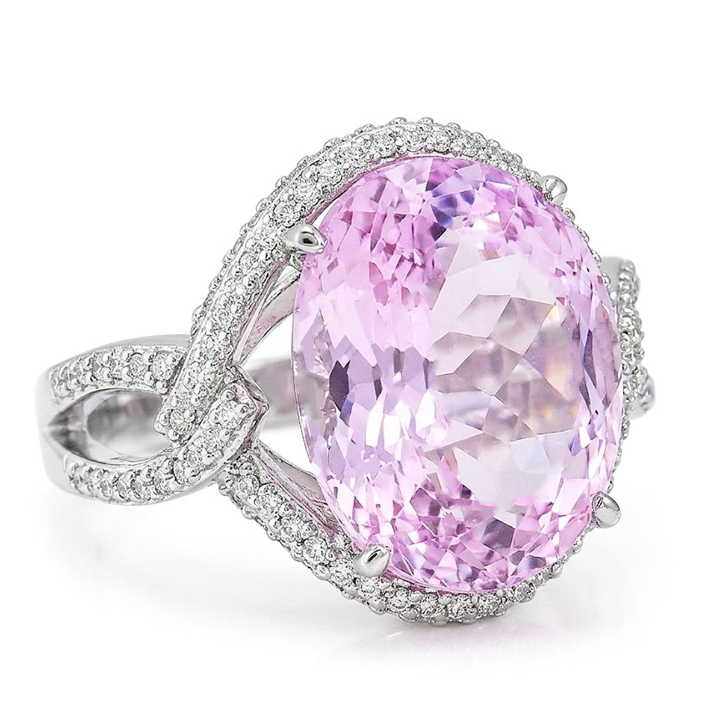 Solitär mit Akzent 33 Karat Kunzit mit Aus der Erde Abgebauter Natürlicher Diamanten Ring 14K Gold