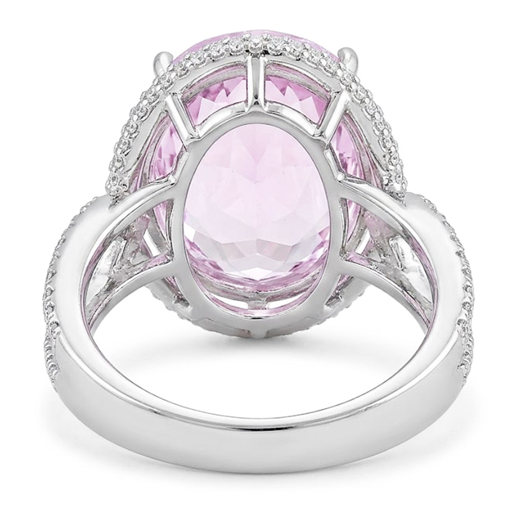Solitär mit Akzent 33 Karat Kunzit mit Aus der Erde Abgebauter Natürlicher Diamanten Ring 14K Gold