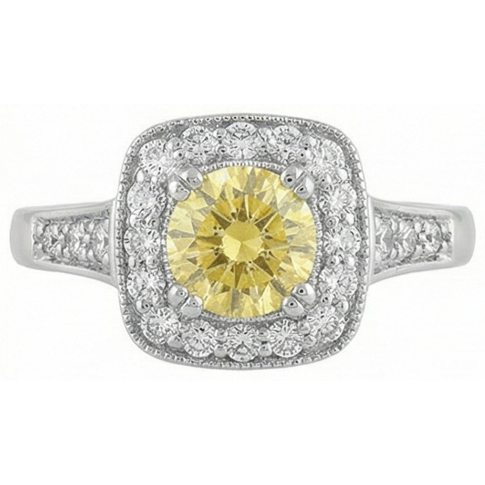Solitär mit Akzent 3,5 Kt Gelber Saphir und Aus der Erde Abgebauter Natürlicher Diamanten Ring