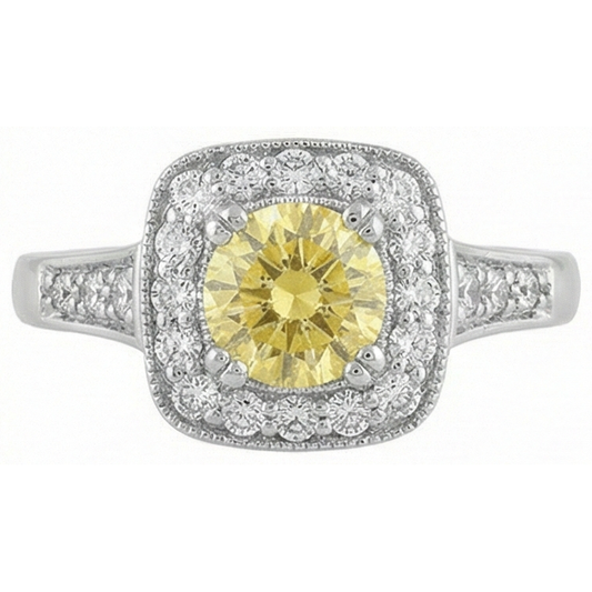 Solitär mit Akzent 3,5 Kt Gelber Saphir und Aus der Erde Abgebauter Natürlicher Diamanten Ring