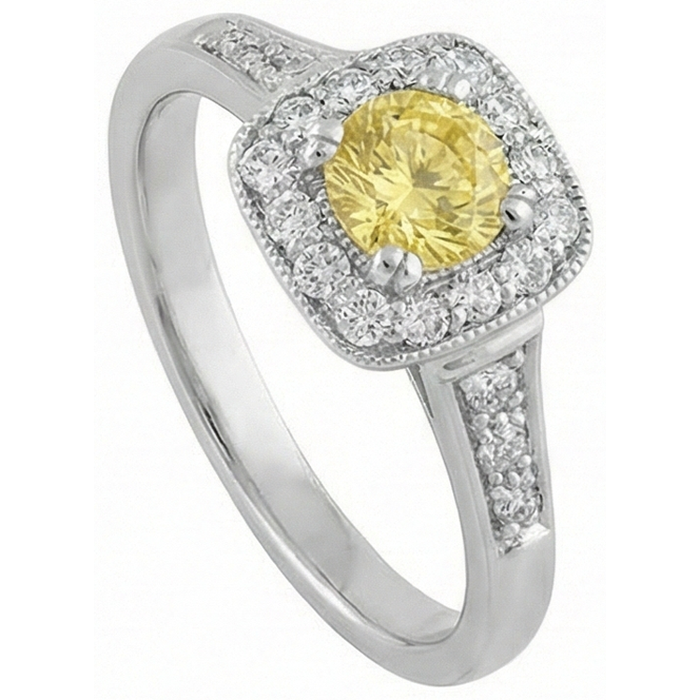 Solitär mit Akzent 3,5 Kt Gelber Saphir und Aus der Erde Abgebauter Natürlicher Diamanten Ring