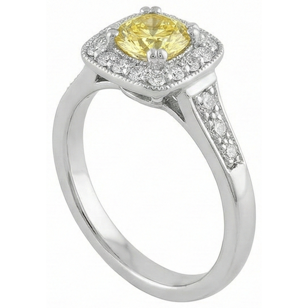 Solitär mit Akzent 3,5 Kt Gelber Saphir und Aus der Erde Abgebauter Natürlicher Diamanten Ring