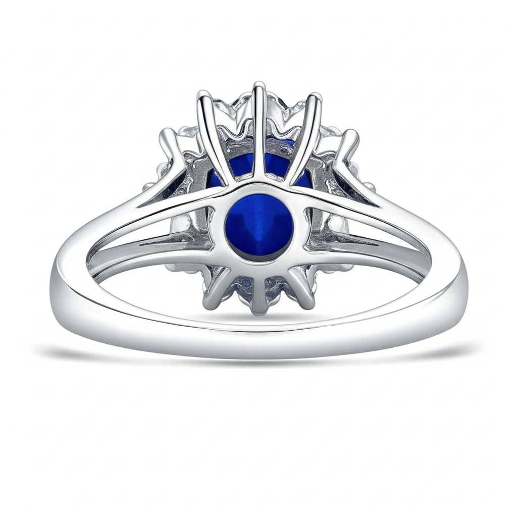 Solitär mit Akzent 3,70 ct Saphir und Aus der Erde Abgebauter Natürlicher Diamanten Ring Weißgold