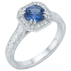 Solitär mit Akzent 3,75 ct Saphir und Aus der Erde Abgebauter Natürlicher Diamanten Ring Weißgold
