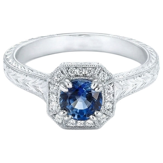 Solitär mit Akzent 3,75 ct Saphir und Aus der Erde Abgebauter Natürlicher Diamanten Ring Weißgold