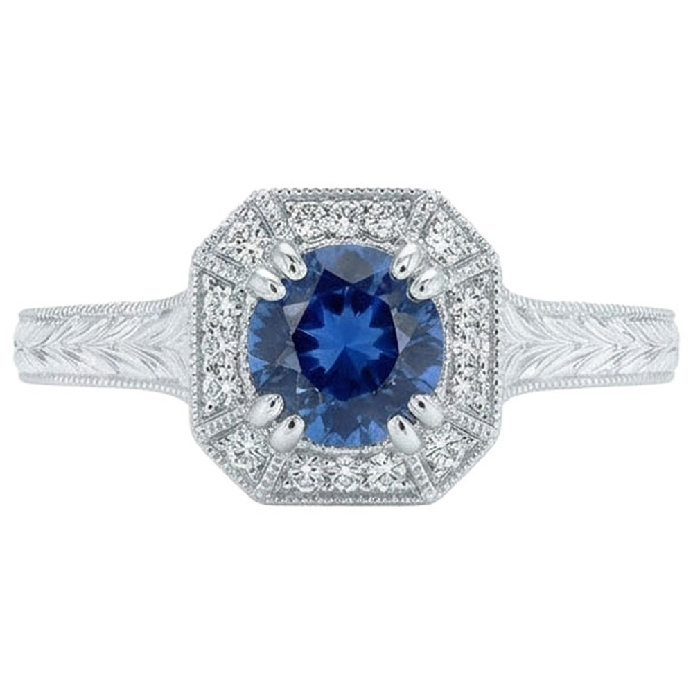 Solitär mit Akzent 3,75 ct Saphir und Aus der Erde Abgebauter Natürlicher Diamanten Ring Weißgold