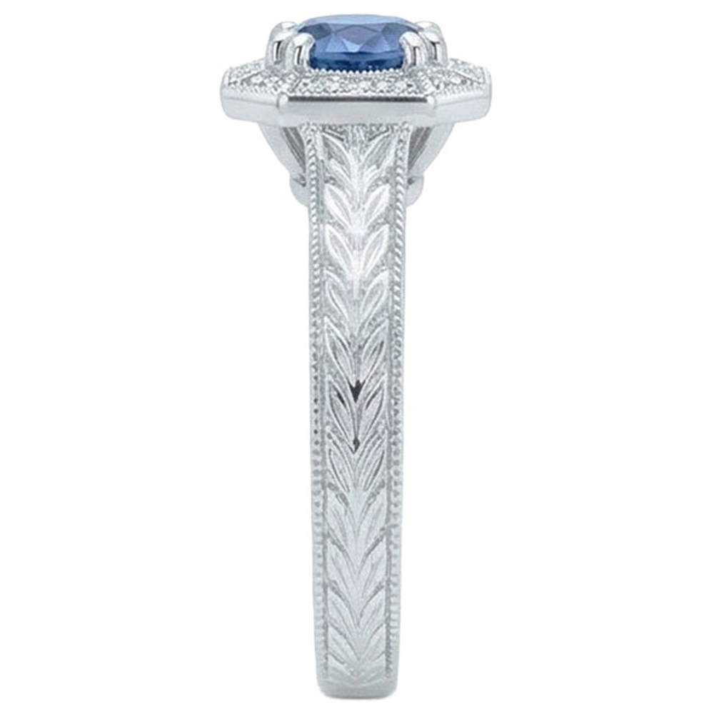 Solitär mit Akzent 3,75 ct Saphir und Aus der Erde Abgebauter Natürlicher Diamanten Ring Weißgold
