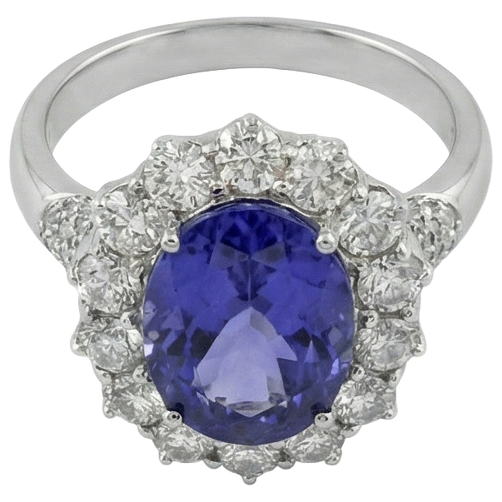 Solitär mit Akzent 7,25 ct. Tansanit und Aus der Erde Abgebauter Natürlicher Diamanten Ring