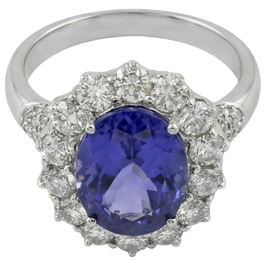 Solitär mit Akzent 7,25 ct. Tansanit und Aus der Erde Abgebauter Natürlicher Diamanten Ring