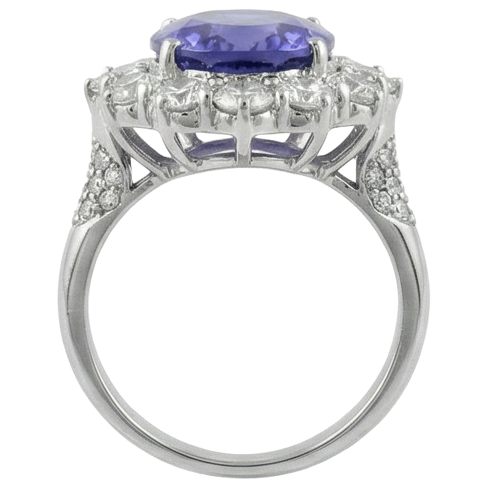 Solitär mit Akzent 7,25 ct. Tansanit und Aus der Erde Abgebauter Natürlicher Diamanten Ring