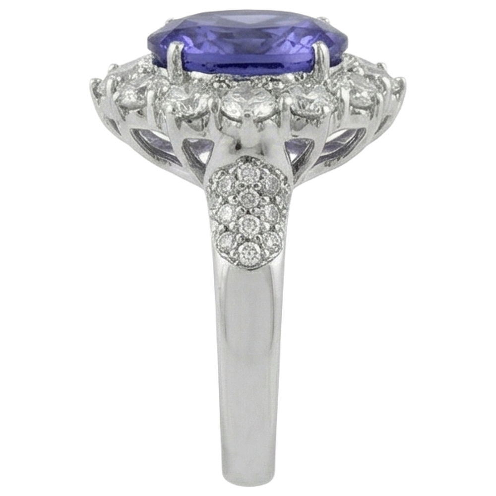 Solitär mit Akzent 7,25 ct. Tansanit und Aus der Erde Abgebauter Natürlicher Diamanten Ring