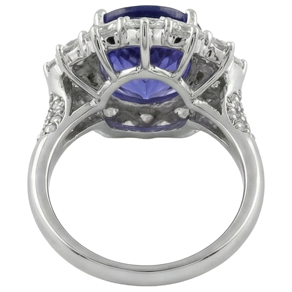 Solitär mit Akzent 7,25 ct. Tansanit und Aus der Erde Abgebauter Natürlicher Diamanten Ring