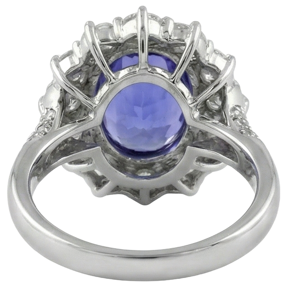 Solitär mit Akzent 7,25 ct. Tansanit und Aus der Erde Abgebauter Natürlicher Diamanten Ring
