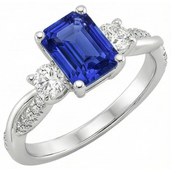Solitär mit Akzenten 3 Steine Ring Blauer Saphir 4,25 Karat
