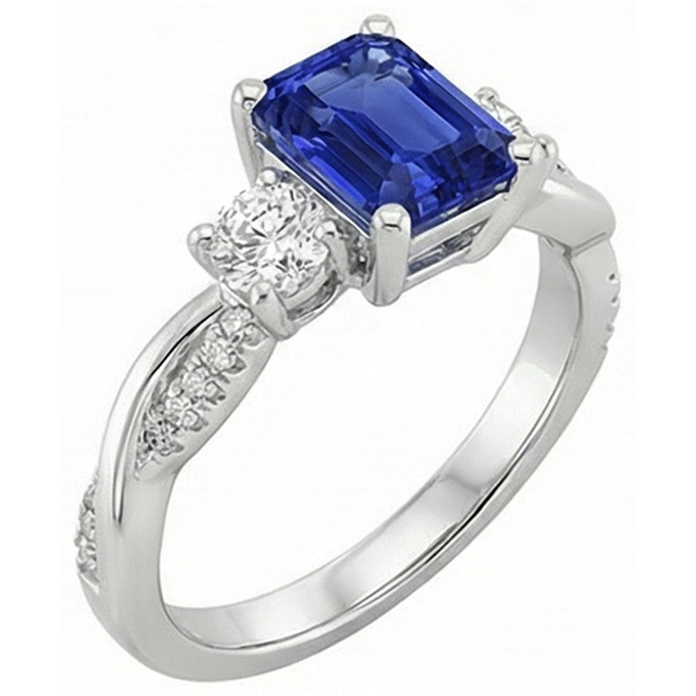 Solitär mit Akzenten 3 Steine Ring Blauer Saphir 4,25 Karat