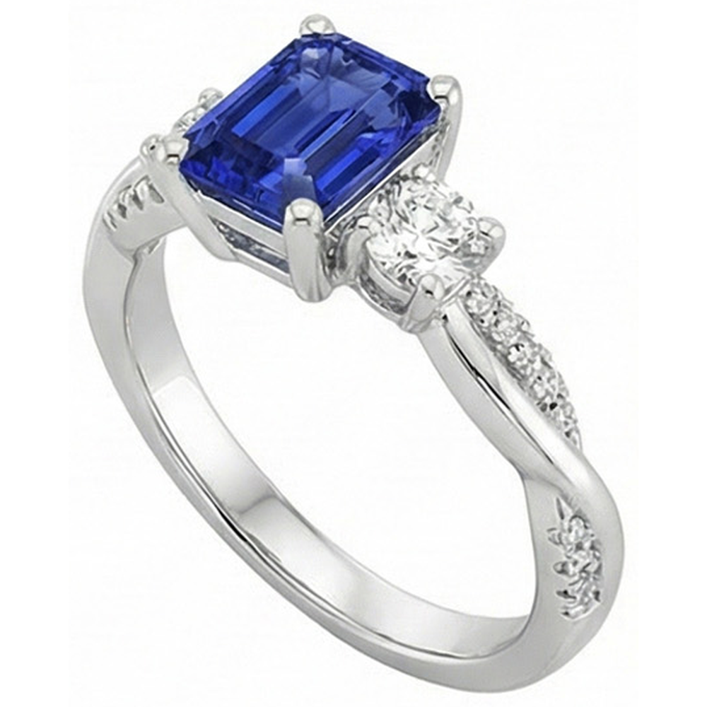 Solitär mit Akzenten 3 Steine Ring Blauer Saphir 4,25 Karat