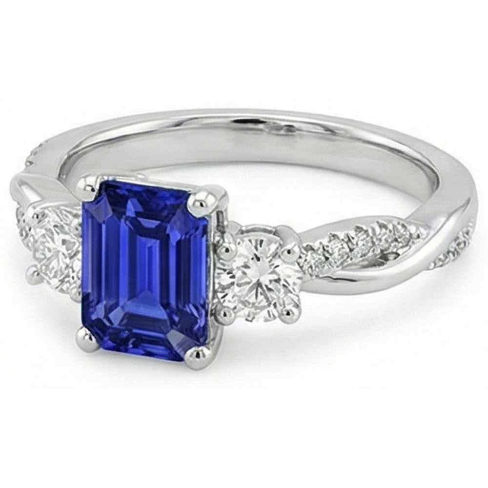 Solitär mit Akzenten 3 Steine Ring Blauer Saphir 4,25 Karat