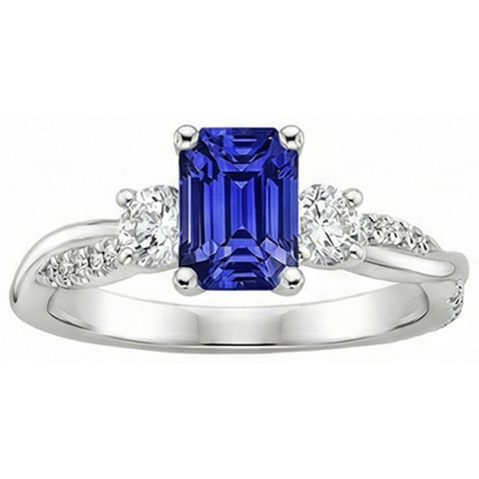 Solitär mit Akzenten 3 Steine Ring Blauer Saphir 4,25 Karat