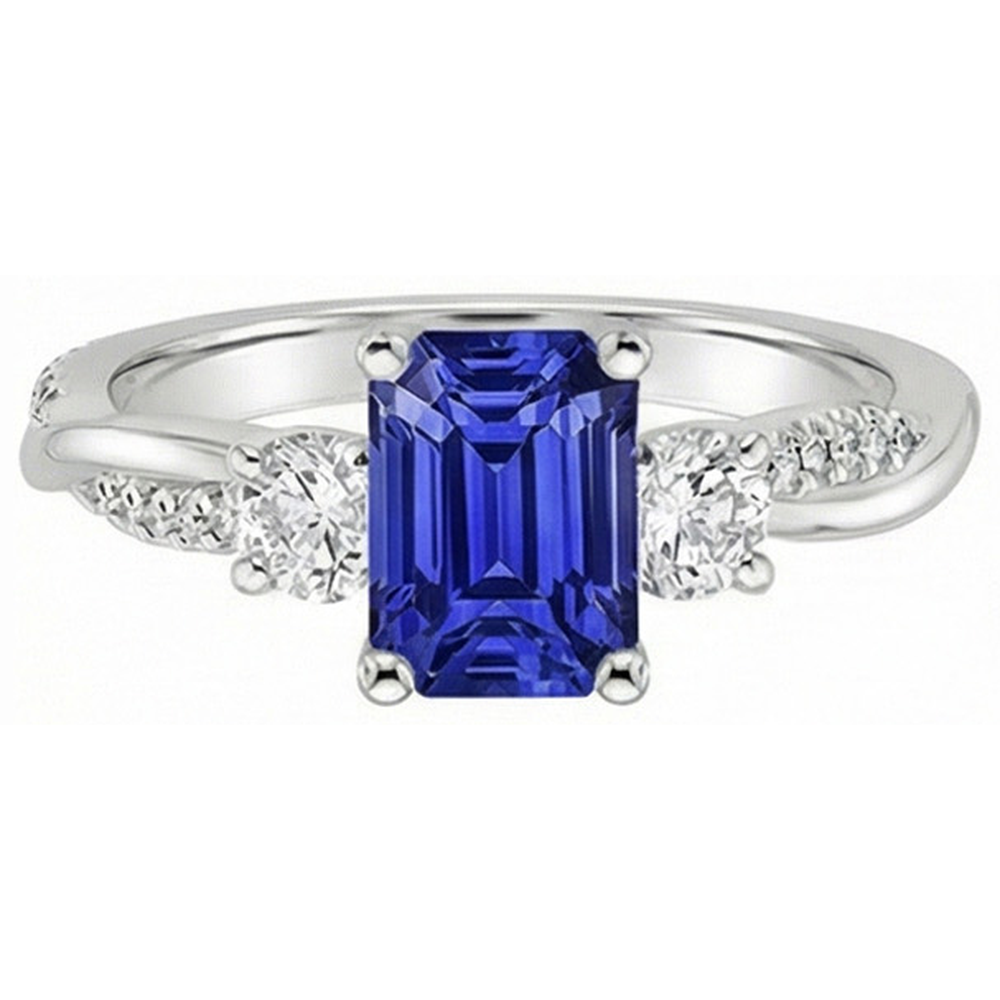 Solitär mit Akzenten 3 Steine Ring Blauer Saphir 4,25 Karat