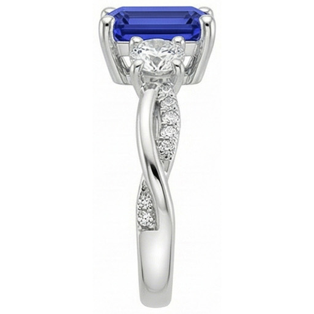 Solitär mit Akzenten 3 Steine Ring Blauer Saphir 4,25 Karat