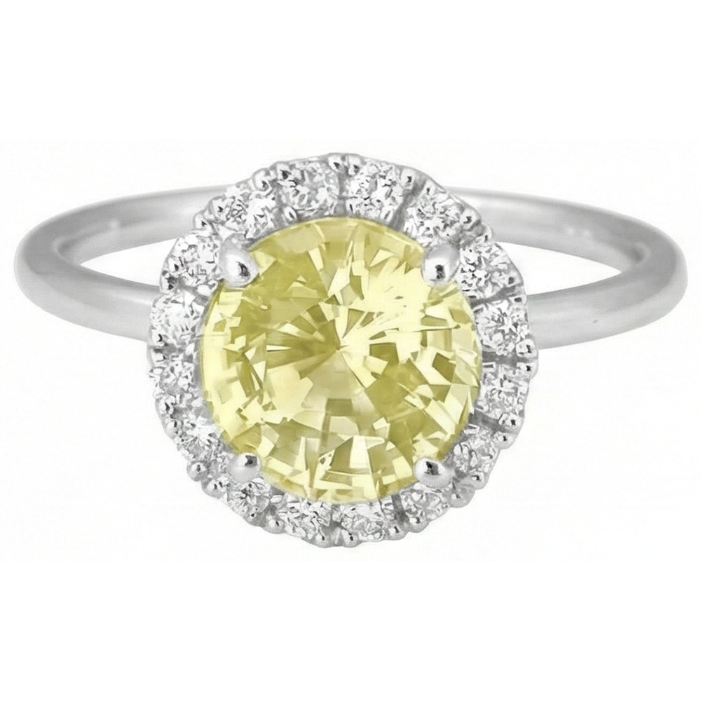 Solitär mit Akzenten 4 Karat Gelber Saphirring Weißgold 14K