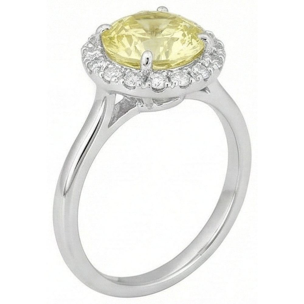 Solitär mit Akzenten 4 Karat Gelber Saphirring Weißgold 14K