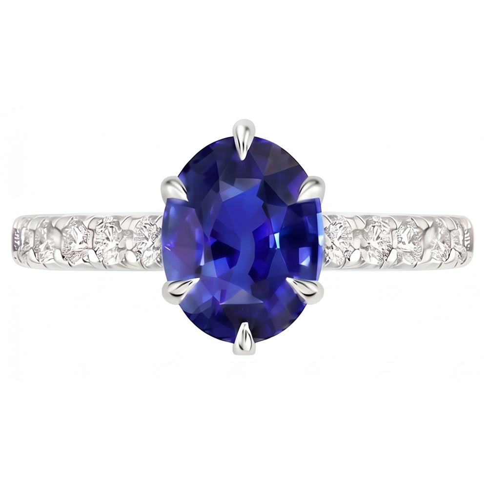 Solitär mit Akzenten Ring Blauer Saphir & Pave Natürlicher Diamant ( nicht im Labor gezüchtet ) 4 Karat besetzt