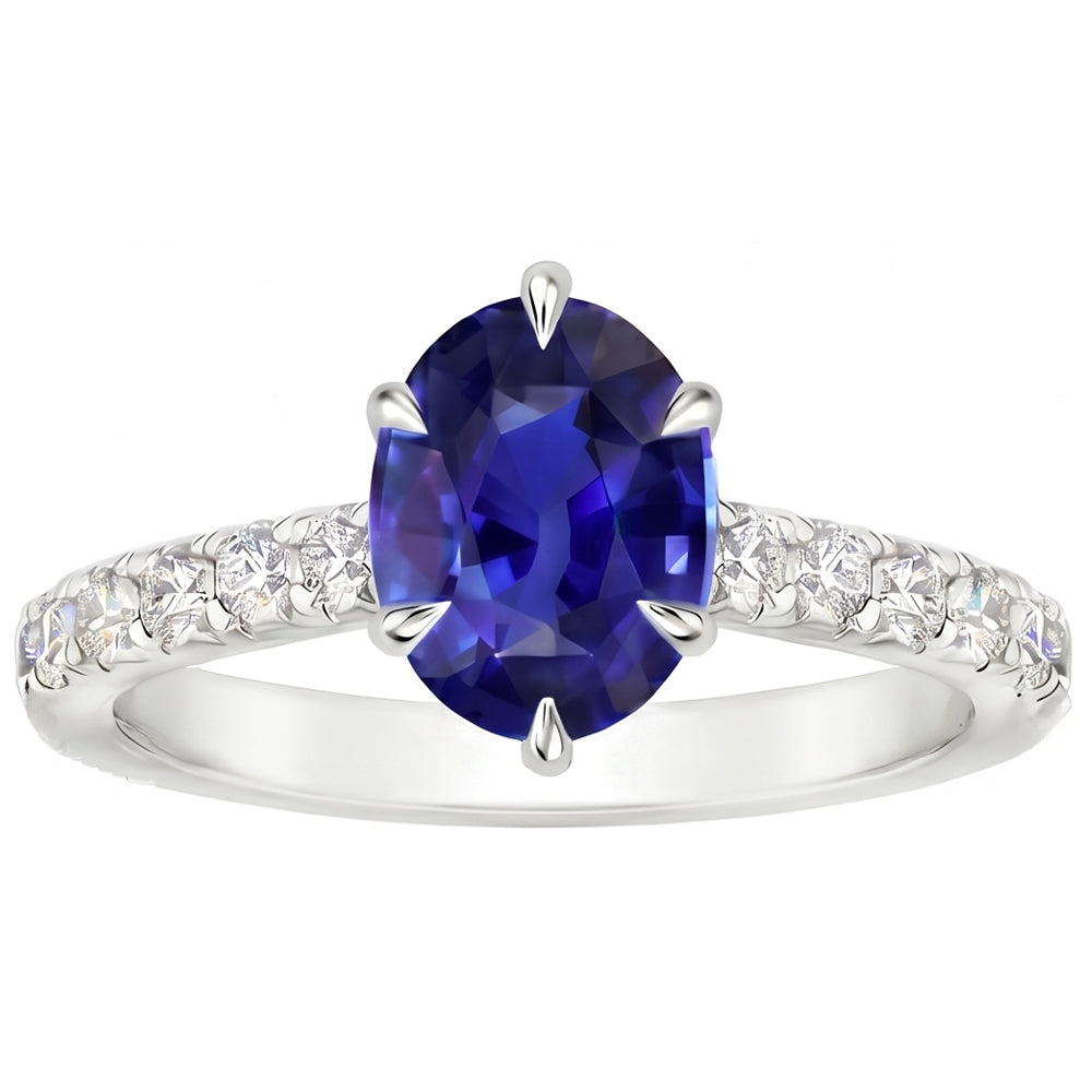 Solitär mit Akzenten Ring Blauer Saphir & Pave Natürlicher Diamant ( nicht im Labor gezüchtet ) 4 Karat besetzt
