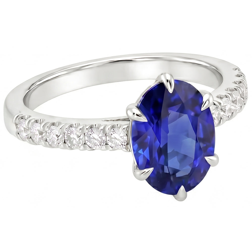 Solitär mit Akzenten Ring Blauer Saphir & Pave Natürlicher Diamant ( nicht im Labor gezüchtet ) 4 Karat besetzt