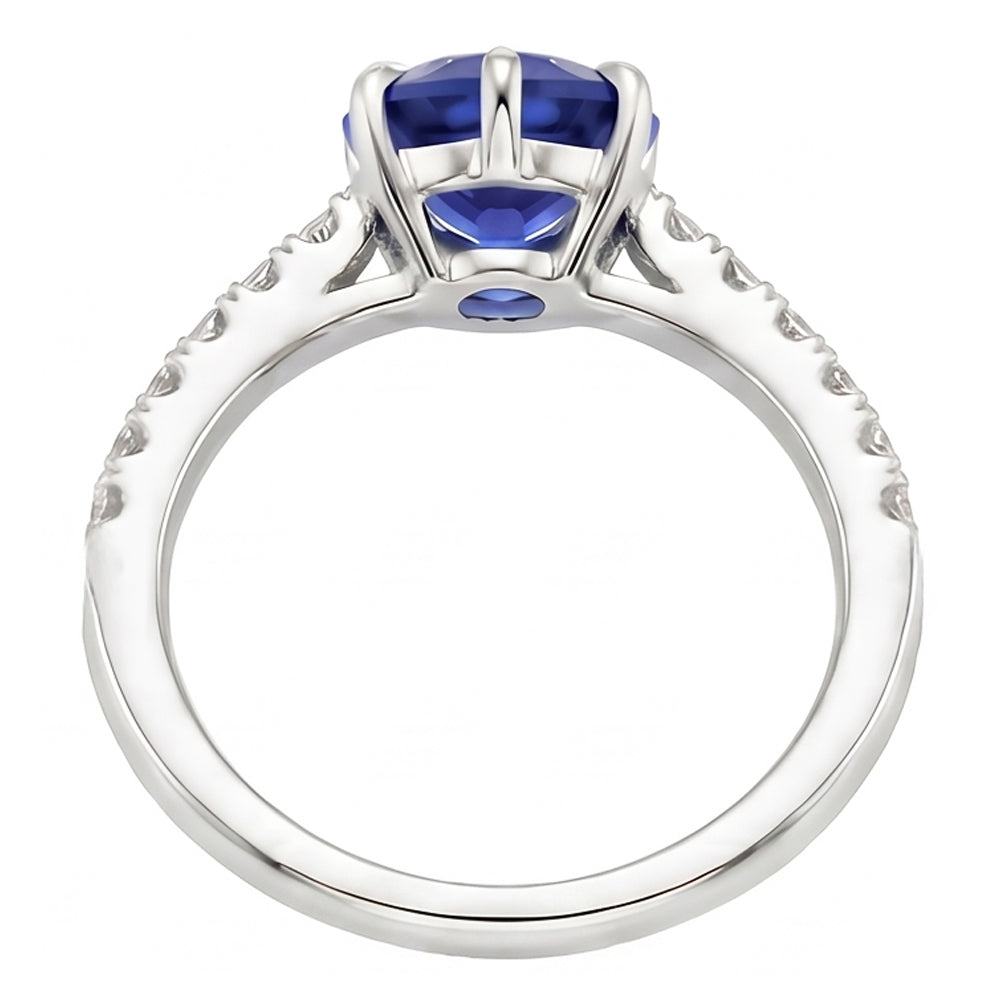 Solitär mit Akzenten Ring Blauer Saphir & Pave Natürlicher Diamant ( nicht im Labor gezüchtet ) 4 Karat besetzt