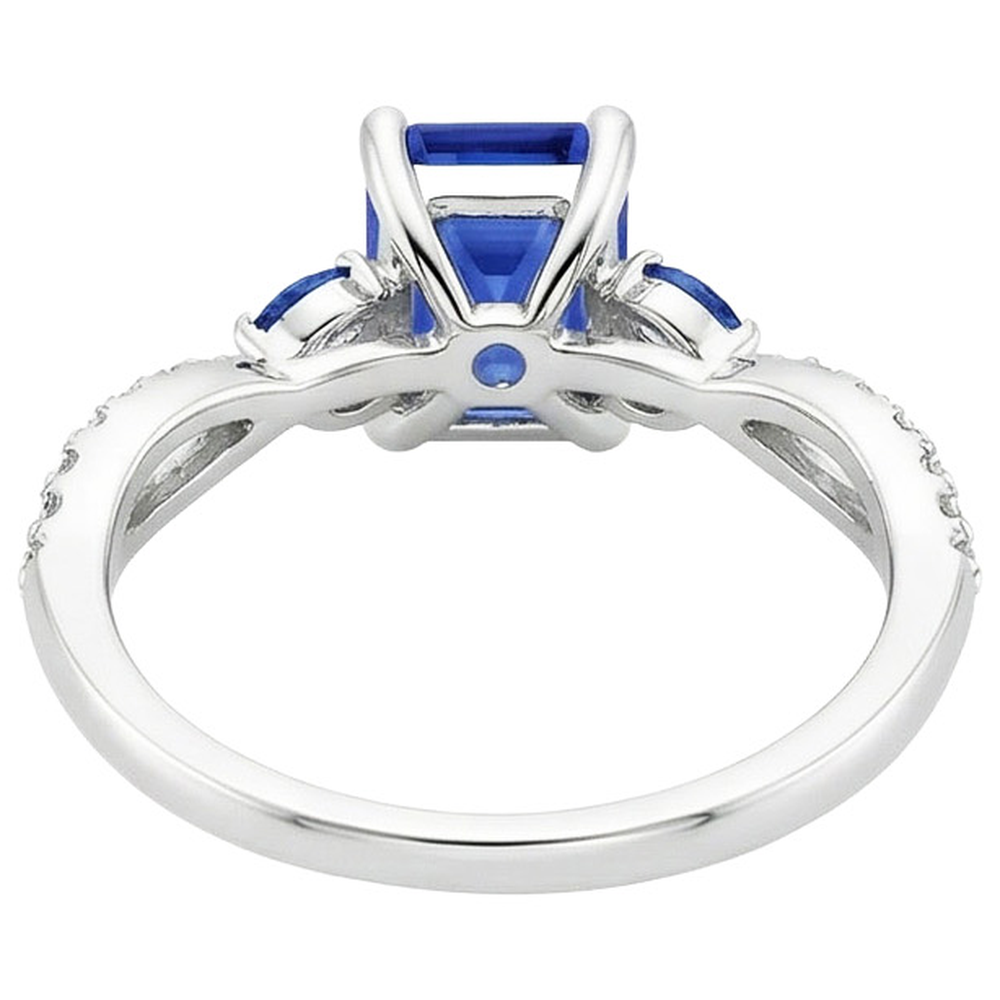 Solitär mit Akzenten Ring Smaragd & Marquise Blaue Saphire 4 Karat