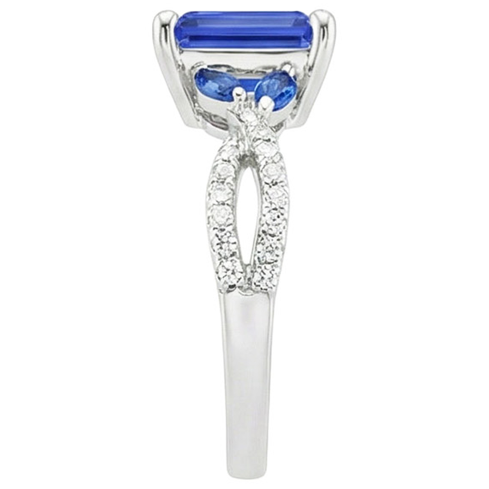 Solitär mit Akzenten Ring Smaragd & Marquise Blaue Saphire 4 Karat