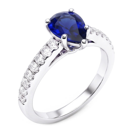 Solitär mit Akzenten Ring Teardrop Style Blauer Saphir 2,50 Karat