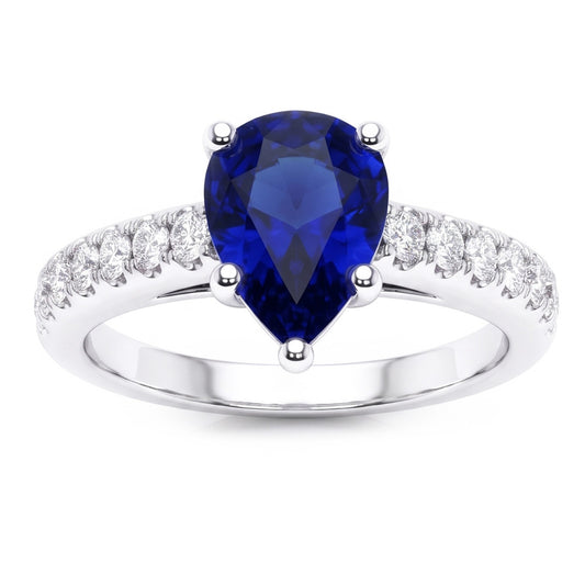 Solitär mit Akzenten Ring Teardrop Style Blauer Saphir 2,50 Karat
