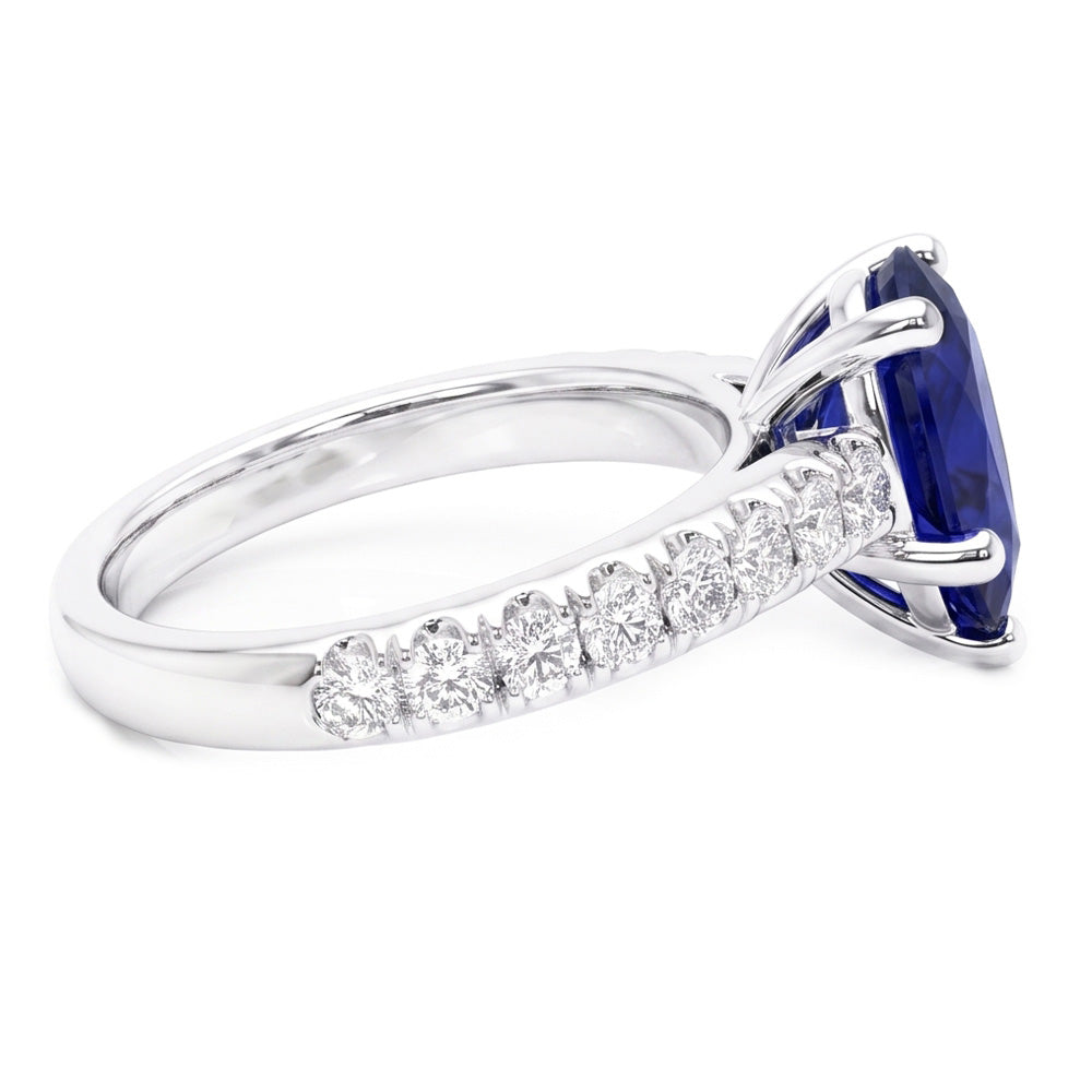 Solitär mit Akzenten Ring Teardrop Style Blauer Saphir 2,50 Karat