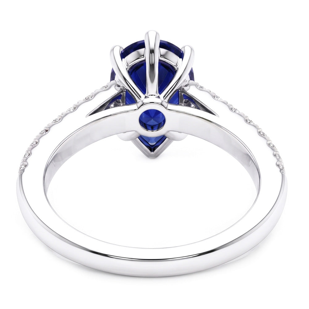 Solitär mit Akzenten Ring Teardrop Style Blauer Saphir 2,50 Karat