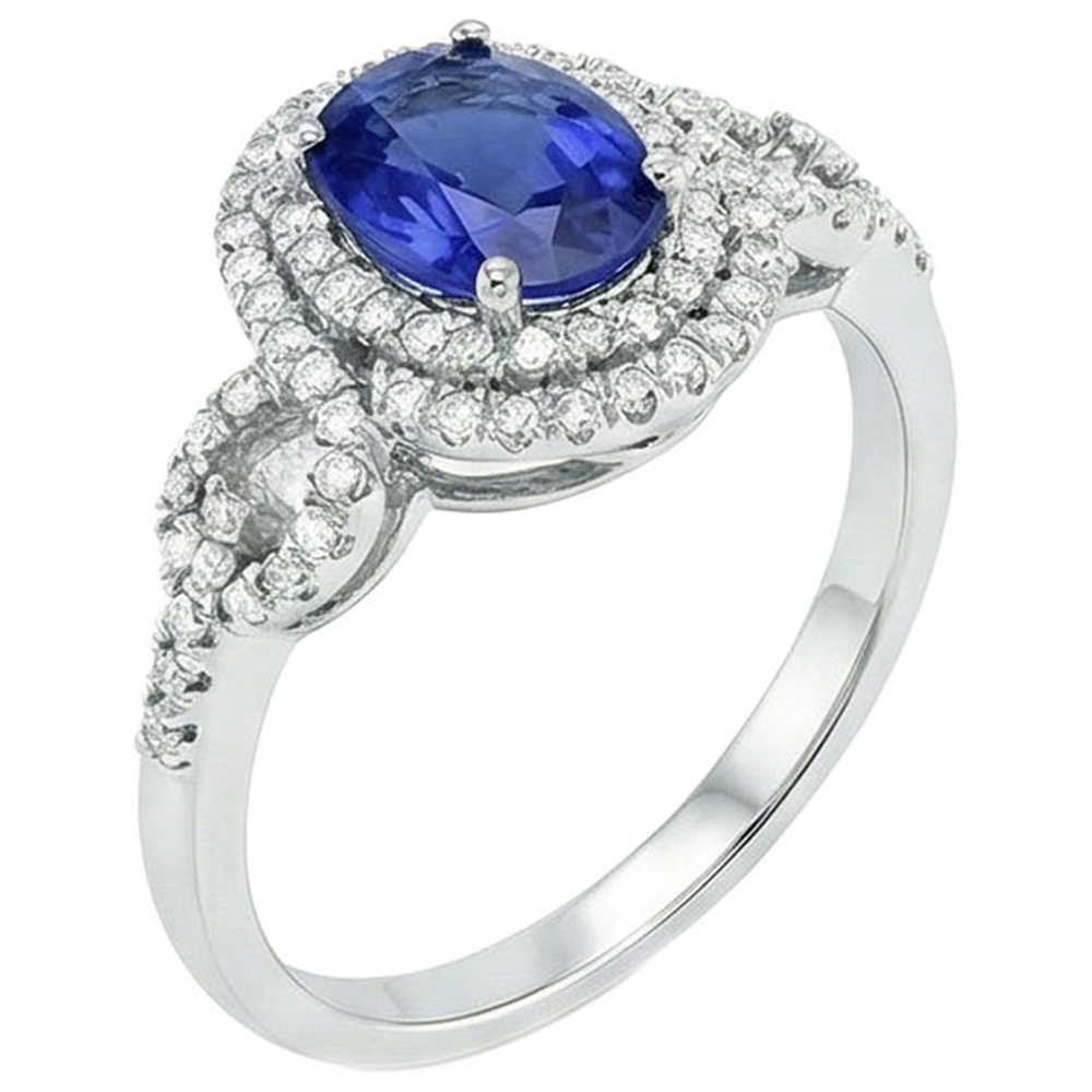 Solitär mit Akzenten Saphir-Aus der Erde Abgebauter Natürlicher Diamant-Ring 3,25 Karat WG 14K