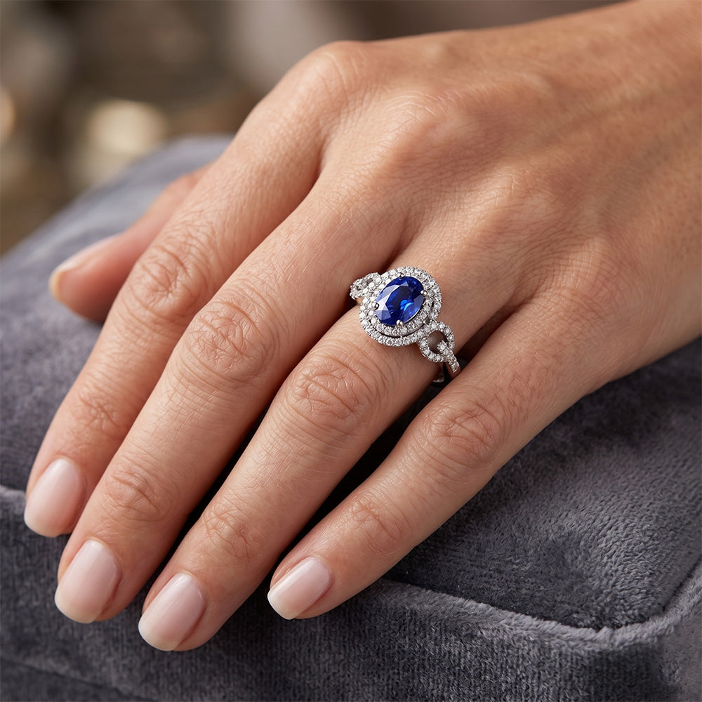 Solitär mit Akzenten Saphir-Aus der Erde Abgebauter Natürlicher Diamant-Ring 3,25 Karat WG 14K