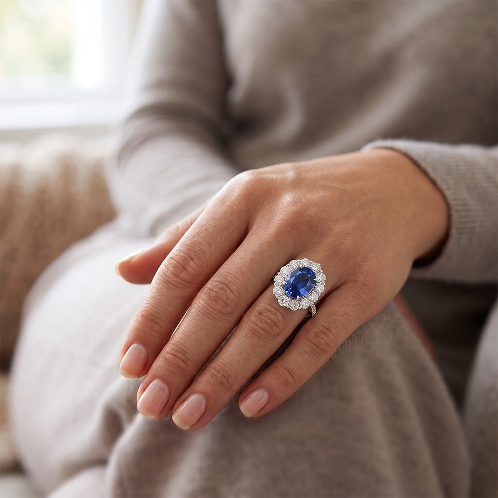 Solitär mit Akzenten Sri Lanka Saphirdiamanten 4.75 ct. Ring WG 14K