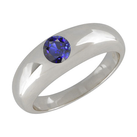Solitär Ring Runder Ceylon Saphir Flush Set Dicker Schaft
