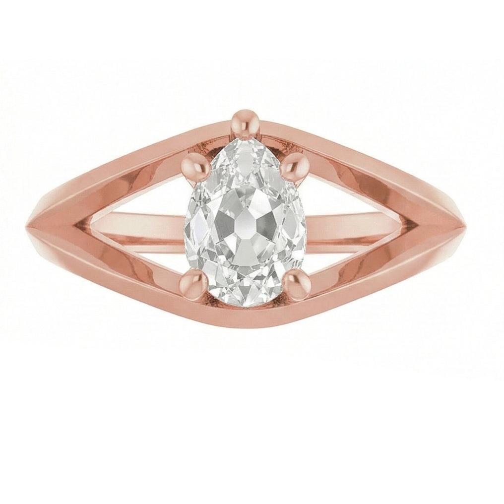 Solitärring Birne Altschliff Echt Natürlicher Diamant ( nicht im Labor gezüchtet ) 5 Krappen Split Shank 1.50 Karat