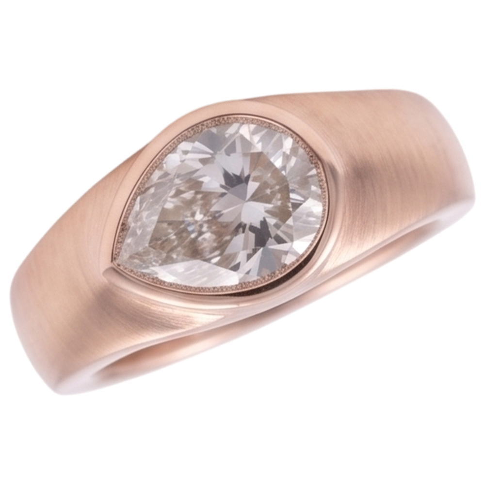 Solitärring Birne Echt Aus der Erde Abgebauter Natürlicher Diamant 2 Karat Roségold Holzmaserung Metall