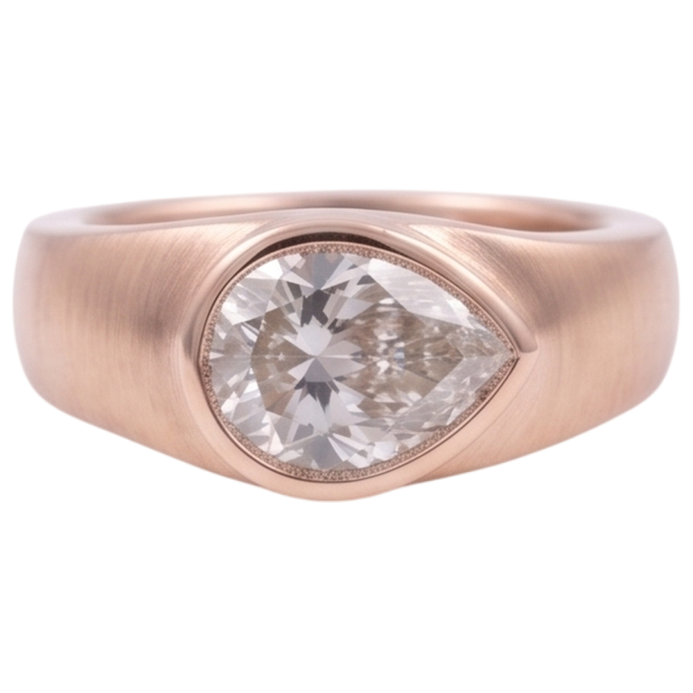 Solitärring Birne Echt Aus der Erde Abgebauter Natürlicher Diamant 2 Karat Roségold Holzmaserung Metall