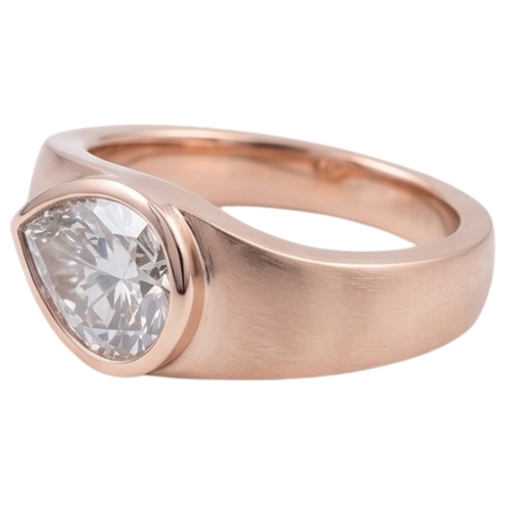 Solitärring Birne Echt Aus der Erde Abgebauter Natürlicher Diamant 2 Karat Roségold Holzmaserung Metall