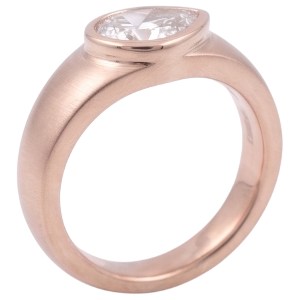 Solitärring Birne Echt Aus der Erde Abgebauter Natürlicher Diamant 2 Karat Roségold Holzmaserung Metall