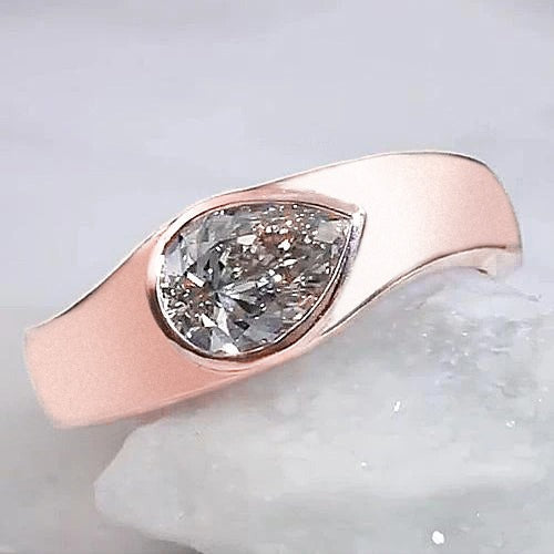 Solitärring Birne Echt Diamant 2 Karat Roségold Holzmaserung Metall