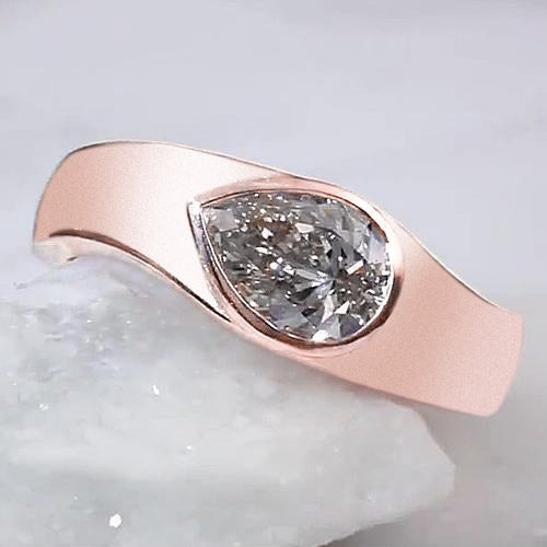 Solitärring Birne Echt Diamant 2 Karat Roségold Holzmaserung Metall