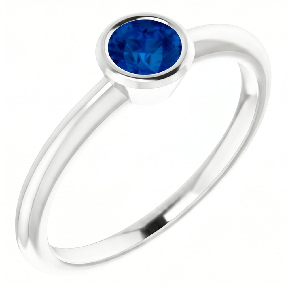 Solitärring Blauer Saphir 0,75 Karat Lünettenfassung Weißgold 14K