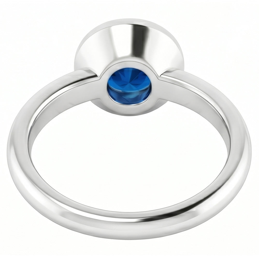 Solitärring Blauer Saphir 0,75 Karat Lünettenfassung Weißgold 14K