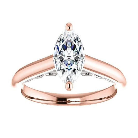 Solitärring Marquise Echt Diamant 1,50 Karat Zweifarbiges Gold 14K